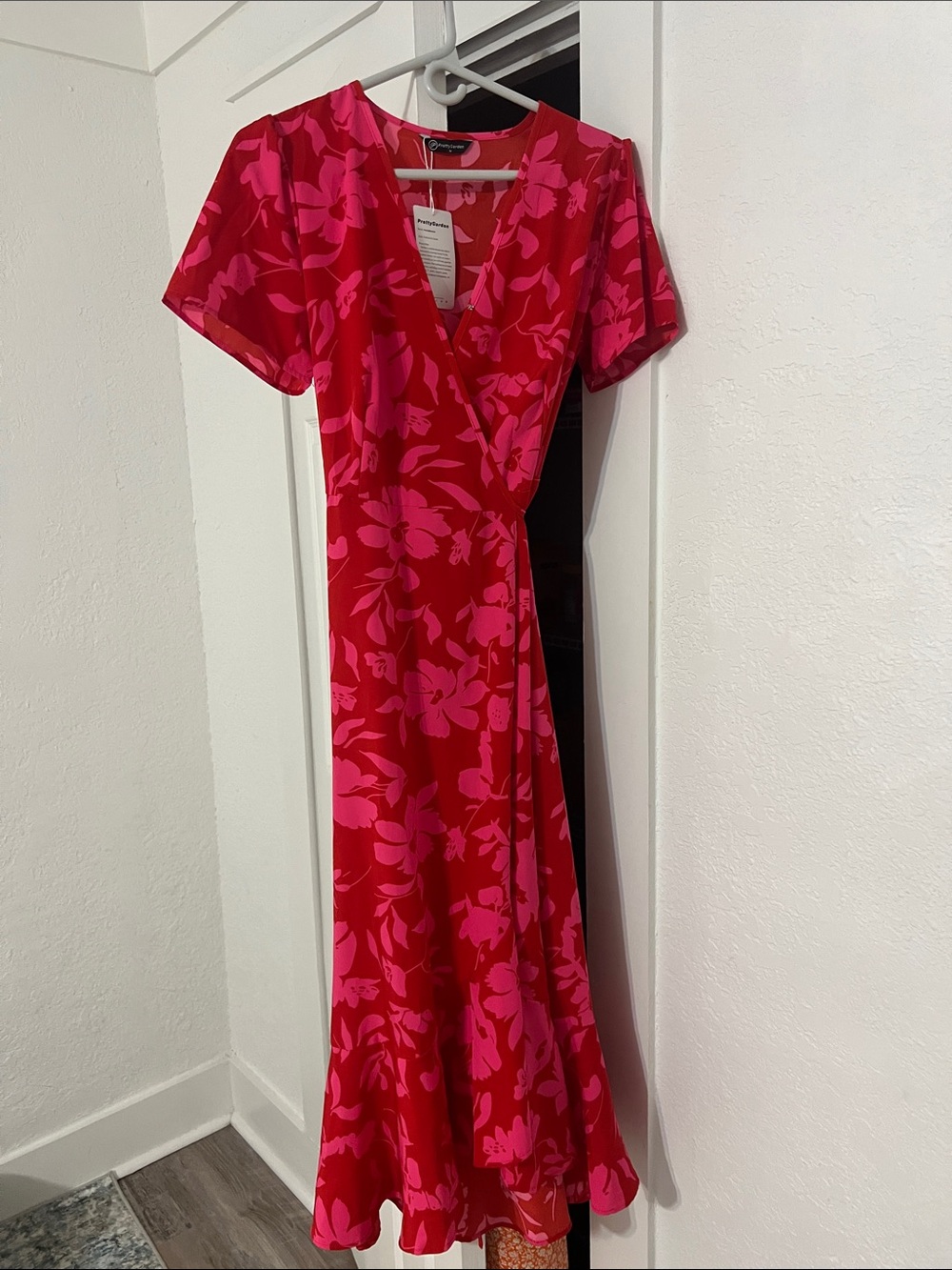 Pretty Garden Red and Pink Floral Wrap Maxi Dress, NWOT